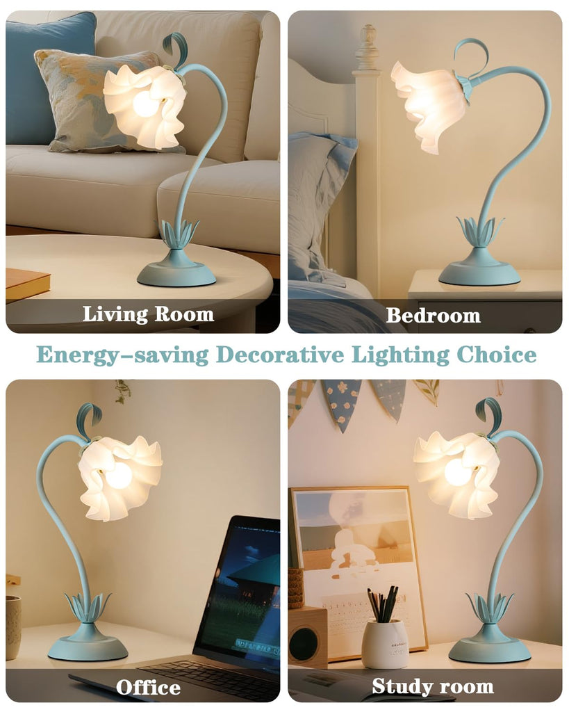 Flower Table Lamp Cute Desk Lamp Home Decor (Blue)