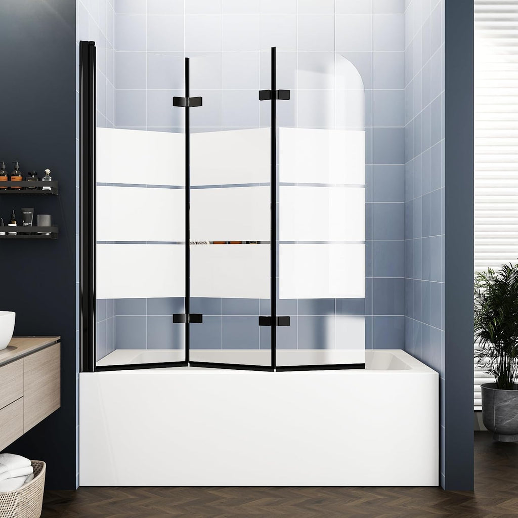 Bathtub Shower Door, Semi-Frameless Bypass 48" W x 55" H Foldable Hinged Bathtub Glass Door 1/4" Tempered Glass