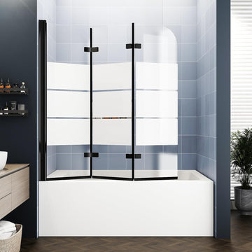 Bathtub Shower Door, Semi-Frameless Bypass 48" W x 55" H Foldable Hinged Bathtub Glass Door 1/4" Tempered Glass