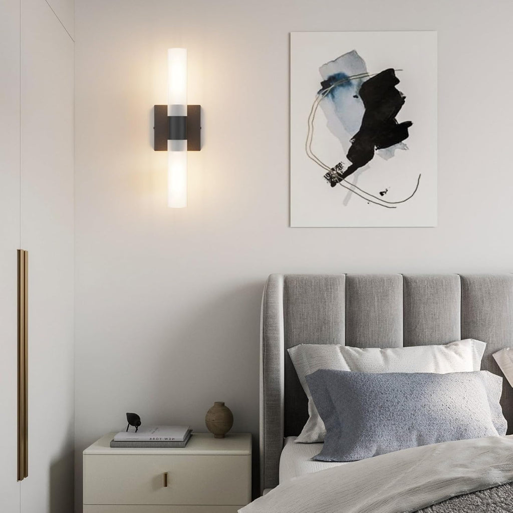 Black Wall Sconces Set of Two,15.7in Dimmable Hardwired LED Sconce Lighting Modern Indoor Vanity Sconce with Frosted