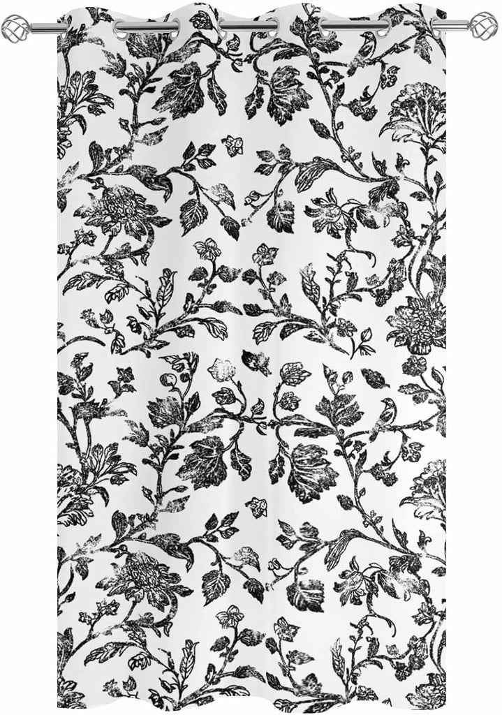 Outdoor Curtains Waterproof, Vintage Black Floral Farmhouse Flower Pastoral Style Grommet Weatherproof Privacy