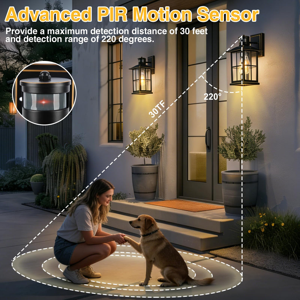 Outdoor Motion Sensor Light, Black Exterior Wall Lighting Fixtures, Dusk to Dawn Motion Sensor Outdoor Lights
