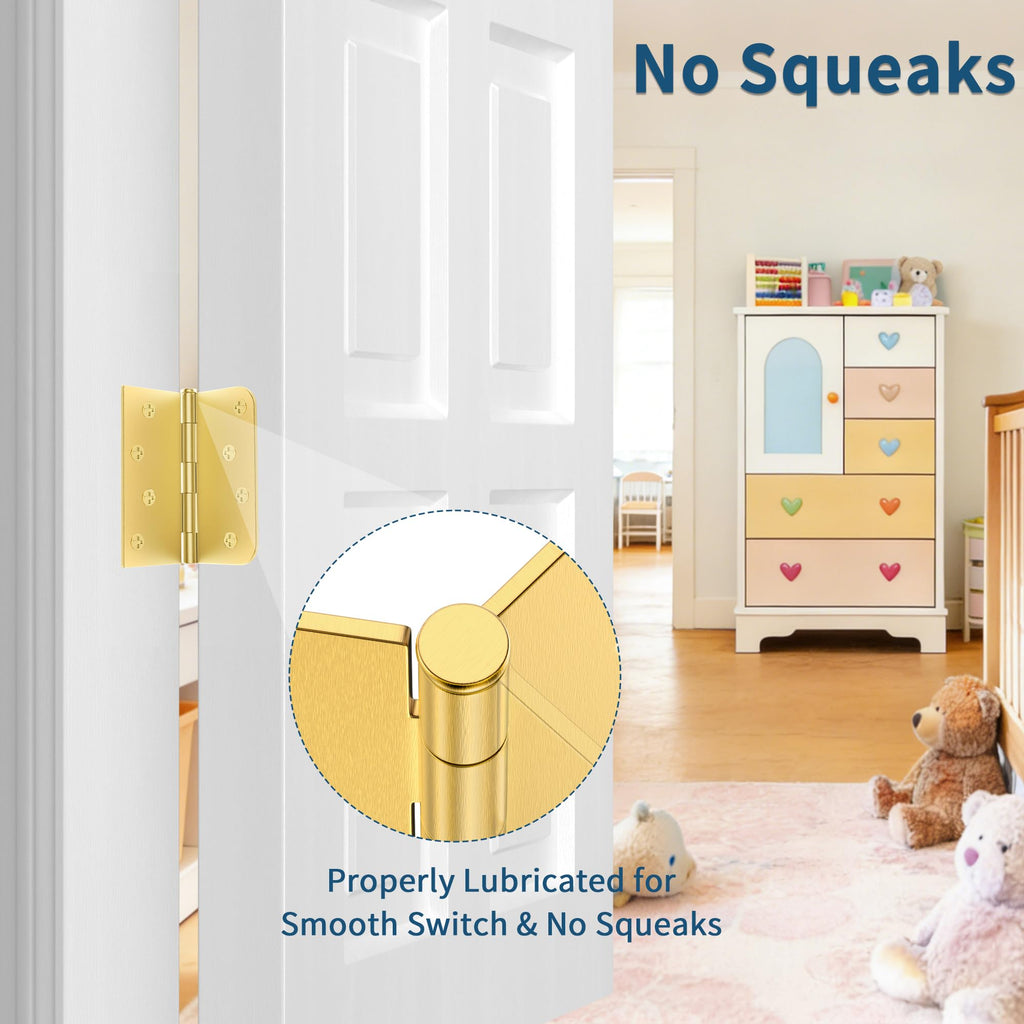 3 Pack Brushed Gold Door Hinges 4 Inch, Exterior Door Hinges