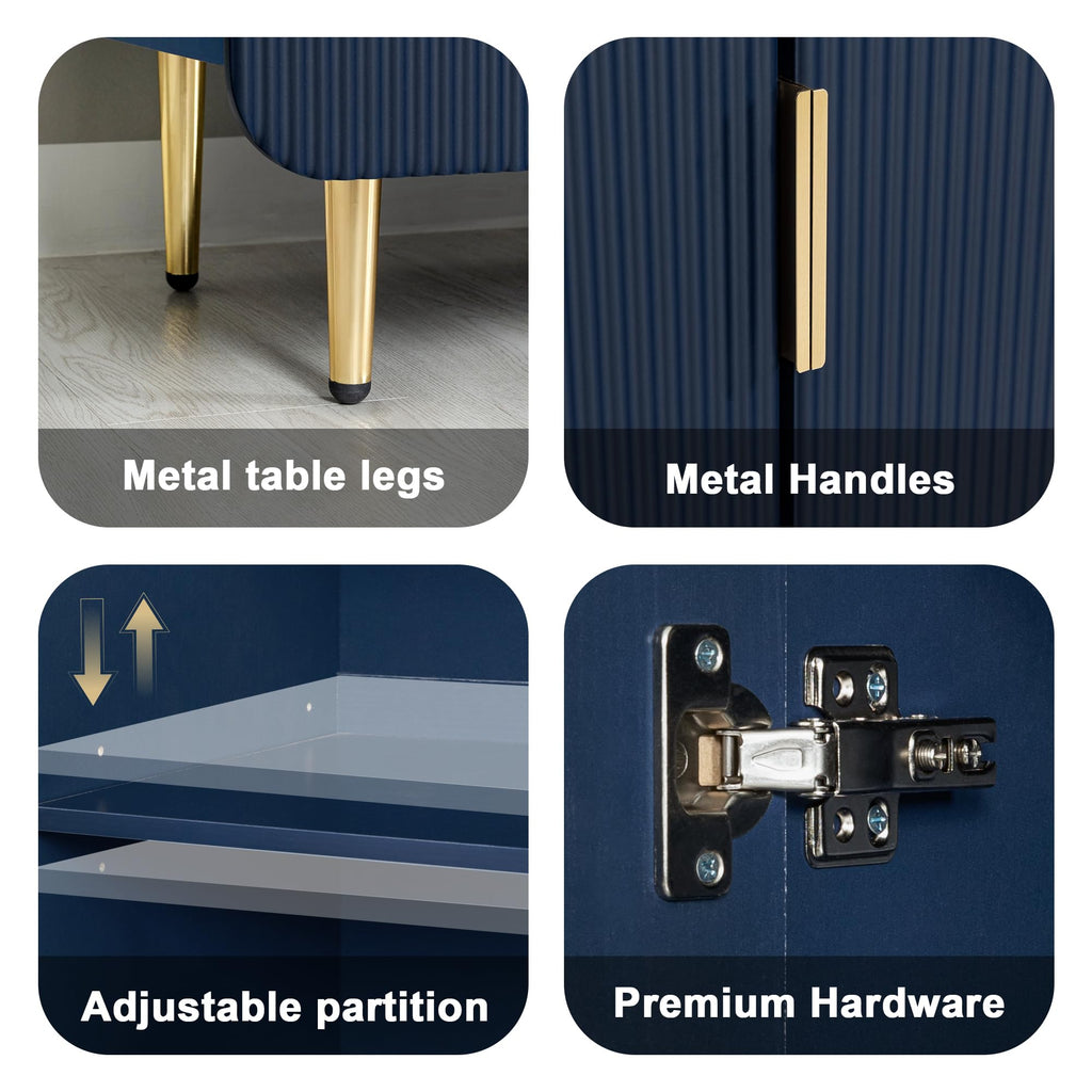 65" Fluted Sideboard Buffet Cabinet with Storage, Blue