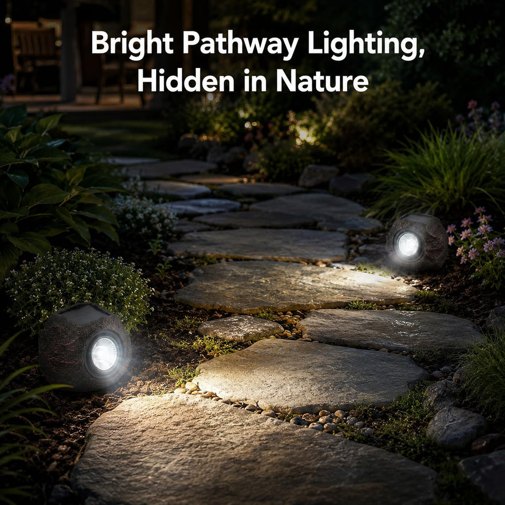 Solar Rock Lights Outdoor Garden Waterproof - Super Bright LED Solar Spotlights, Solar Powered Landscape Path