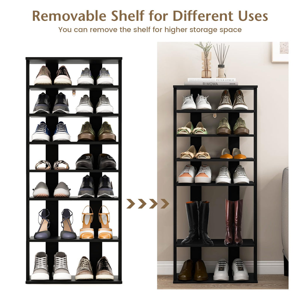 8-Tier Vertical Shoe Rack, Holds 14 Pairs, Black