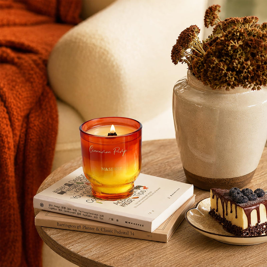 9.88oz Natural Soy Wax Jar Candle with Wooden Wick | Caramel Pumpkin Latte Scent | 55-Hour Burn & Long-Lasting Burn