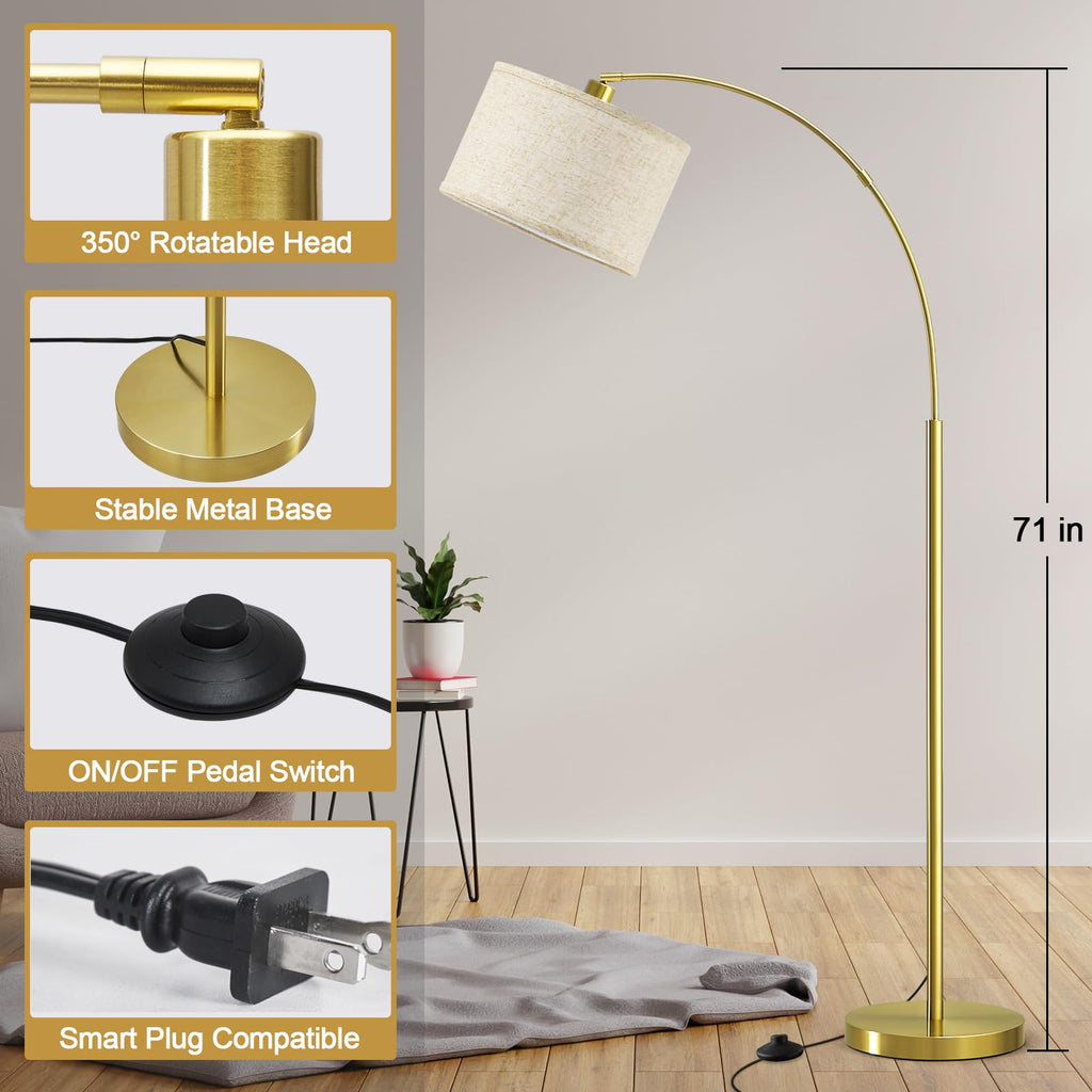 Arc Floor Lamp, 71" Tall Standing Lamp with On/Off Foot Switch