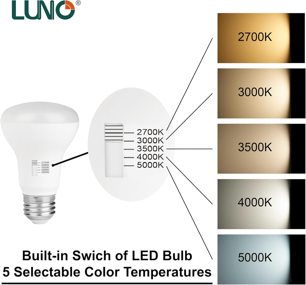 R20 Dimmable LED Bulb, Color Selectable, 7W (50W Equivalent), 500 Lumens, 2700K, 3000K, 3500K, 4000K, 5000K, 5CCT, UL