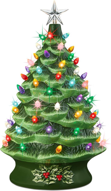 Choice Product 24in Extra Large Ceramic Christmas Tree, Pre-Lit Hand-Painted Tabletop XL Indoor Holiday Tree, 74