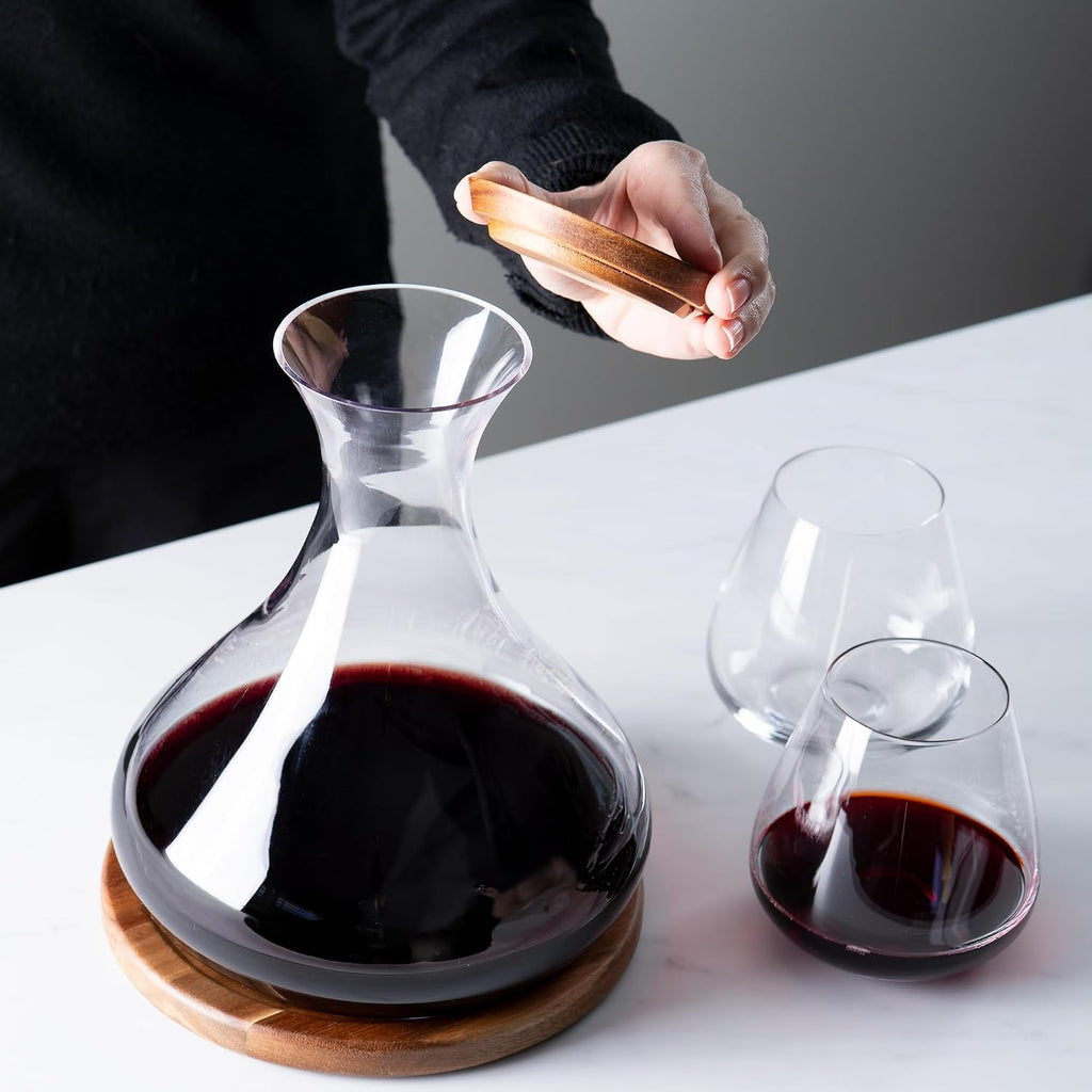 Wine Decanter Set with Acacia Wood Stand and Stopper Lid