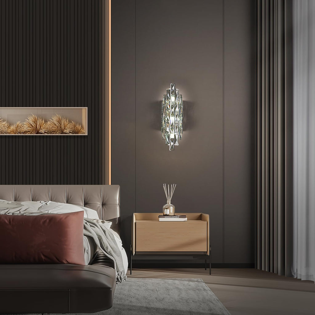Crystal Modern Wall Sconces, Smoky Gray Wall Light Fixture for Luxury Indoor, K9 Vanity Wall Lighting for Bedside
