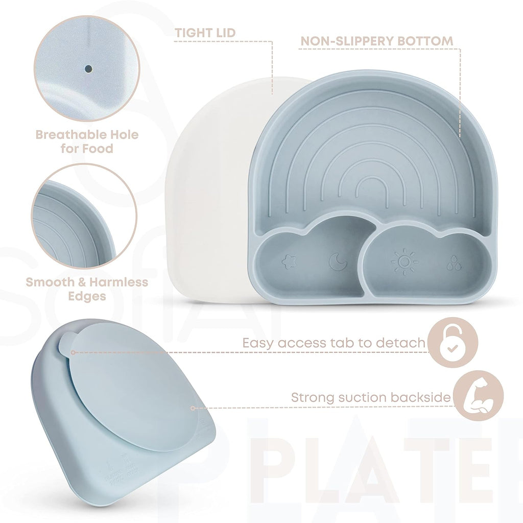 BPA-Free Non-Toxic Silicone Baby Feeding Set - Suction Plate, Bowl, Bib & Cup - Piece Baby Led Weaning Set