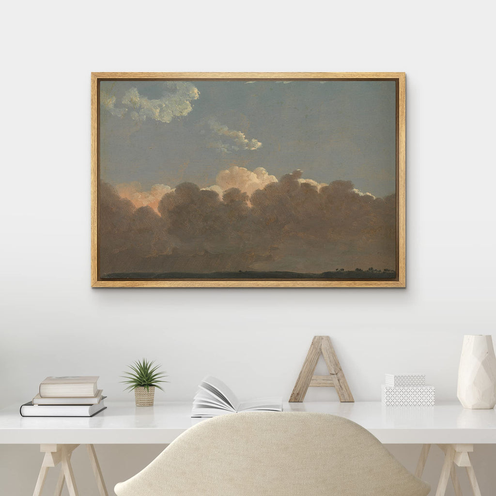 Framed Canvas Print Wall Cloudy Retro Pastel Cloud Skyline Nature Wilderness Illustrations Realism Decorative Scenic