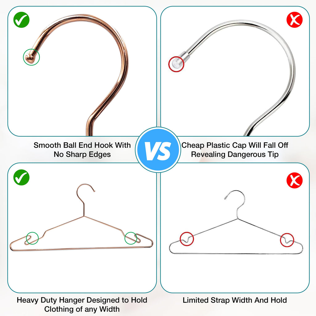 Rose Gold Metal Hangers, Heavy Duty Clothes Hangers with Non-Slip Grooves, Slim Space Saving Coat Hangers - 40 Pack