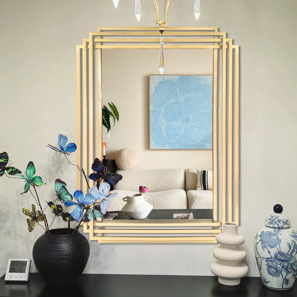 24"x18" Rectangle Decorative Mirror with Gold Geometric Frame