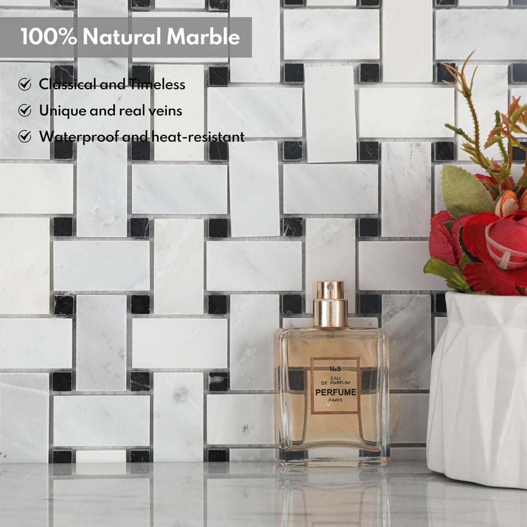 Bianco Alba Stone White Marble Basketweave Marble Mosaic Tile Wall Bathroom Shower Floor (5 Sheet,Polished)