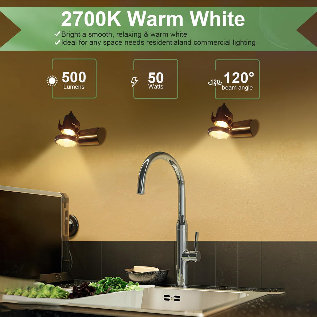 GU10 120V 50W Halogen Light Bulbs for Track and Range Hood, GU10+C Candle Warmer Lamp with Dimmable, 2700K Warm