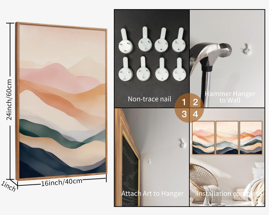 Boho Abstract Mountain Framed Canvas Wall Art, Earthy Toned Nature Landscape Wall Decor, Watercolor Scenery Artwork