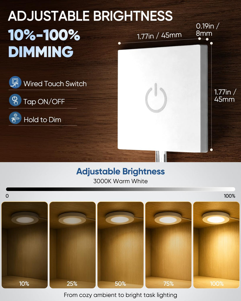 Under Cabinet Lights Plug in with Wired Touch Dimmer Switch,Recessed or Surface Mount,Natural White 3000K 12V 2W(12W