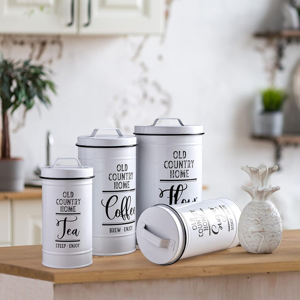 Canisters Sets for the Kitchen, Airtight Kitchen Canisters for Countertop, Flour and Sugar Containers, Tea Coffee - Set of 4