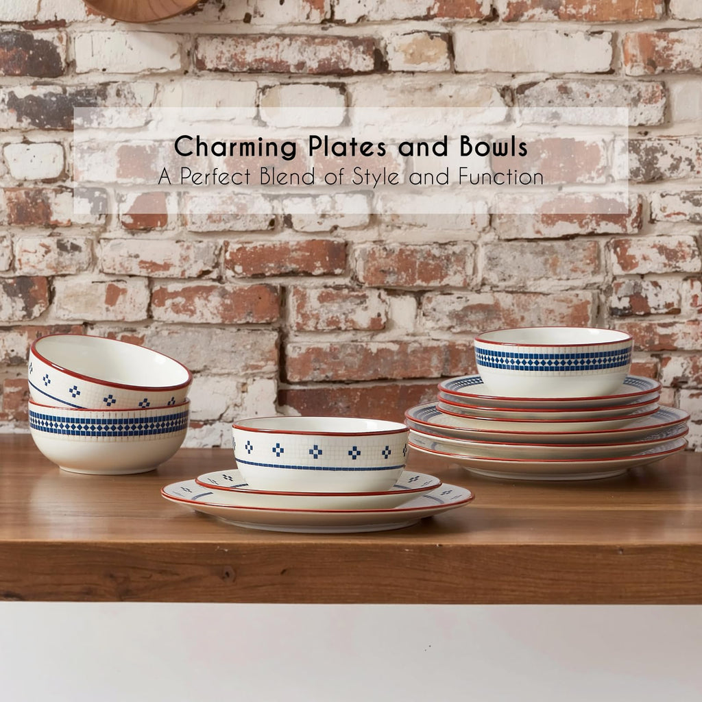 Dinnerware Sets for 8, 24-Piece Stoneware Plates and Bowls Sets for 8 Everyday Dishware Sets for 8, Microwave Safe