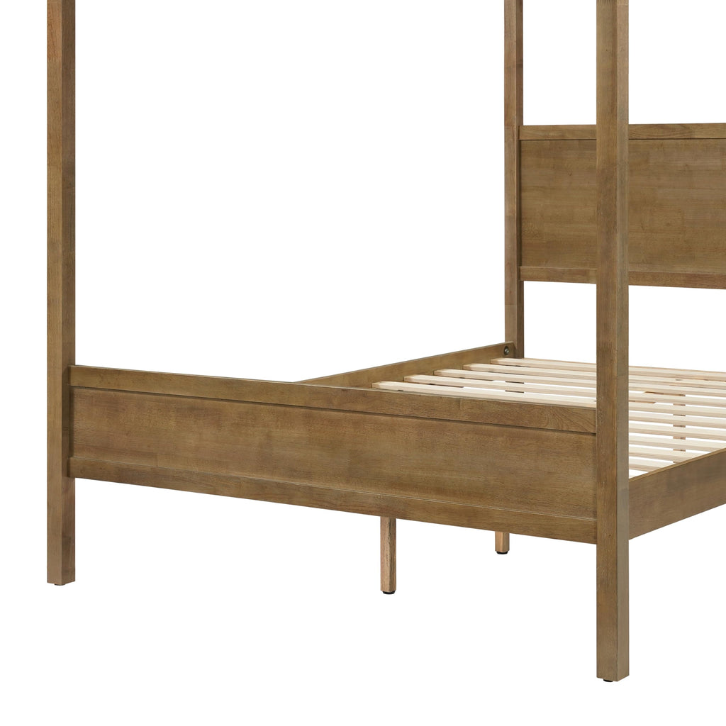 Canopy Bed Frame with Headboard & 4 Posters, Antique Natural