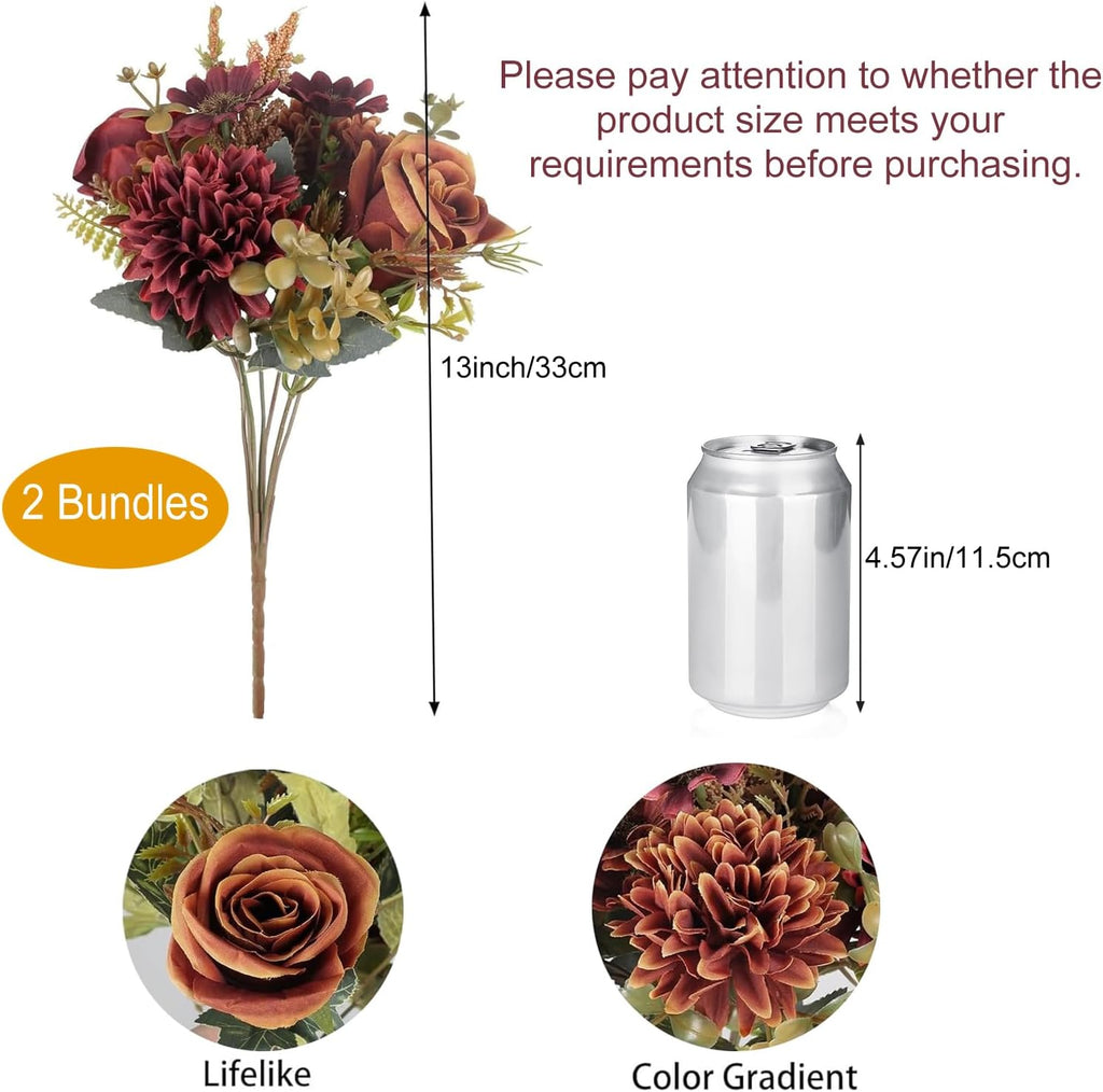 Artificial Fall Flowers, Fake Silk Fall Flowers, Orange+Red - Set of 2