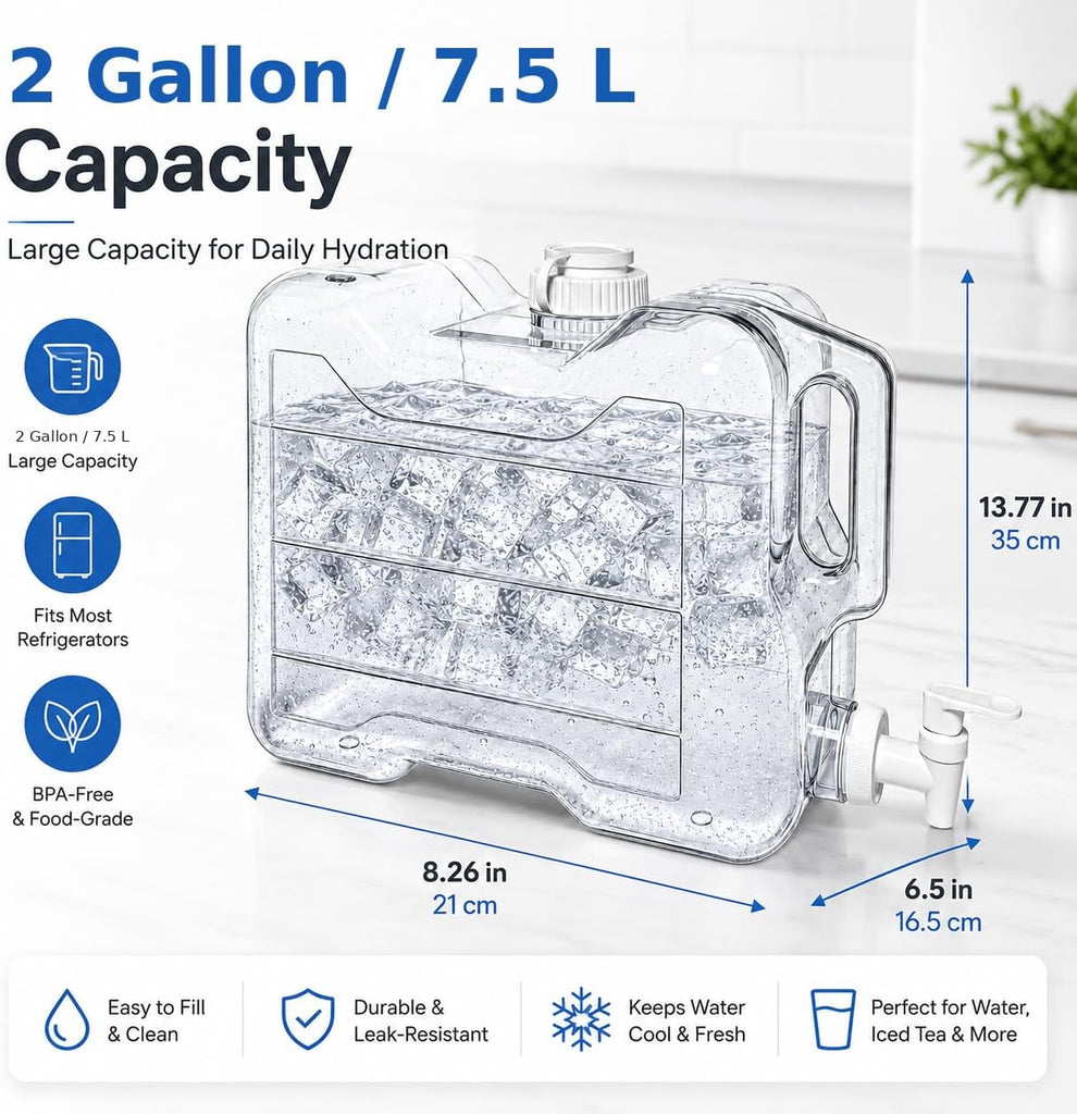 Fridge Water Dispenser with Leak-Proof Spigot, Reusable Refrigerator Drink Dispenser with Handle, Water Jug Beverage