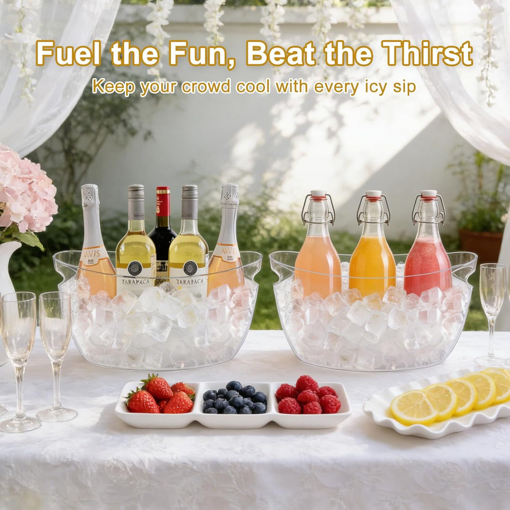 7.5L Ice Buckets for Parties , Upgraded Thickened Acrylic Ice Bucket Set with 2 Scoops,Large Clear Beverage Tub - Set of 2