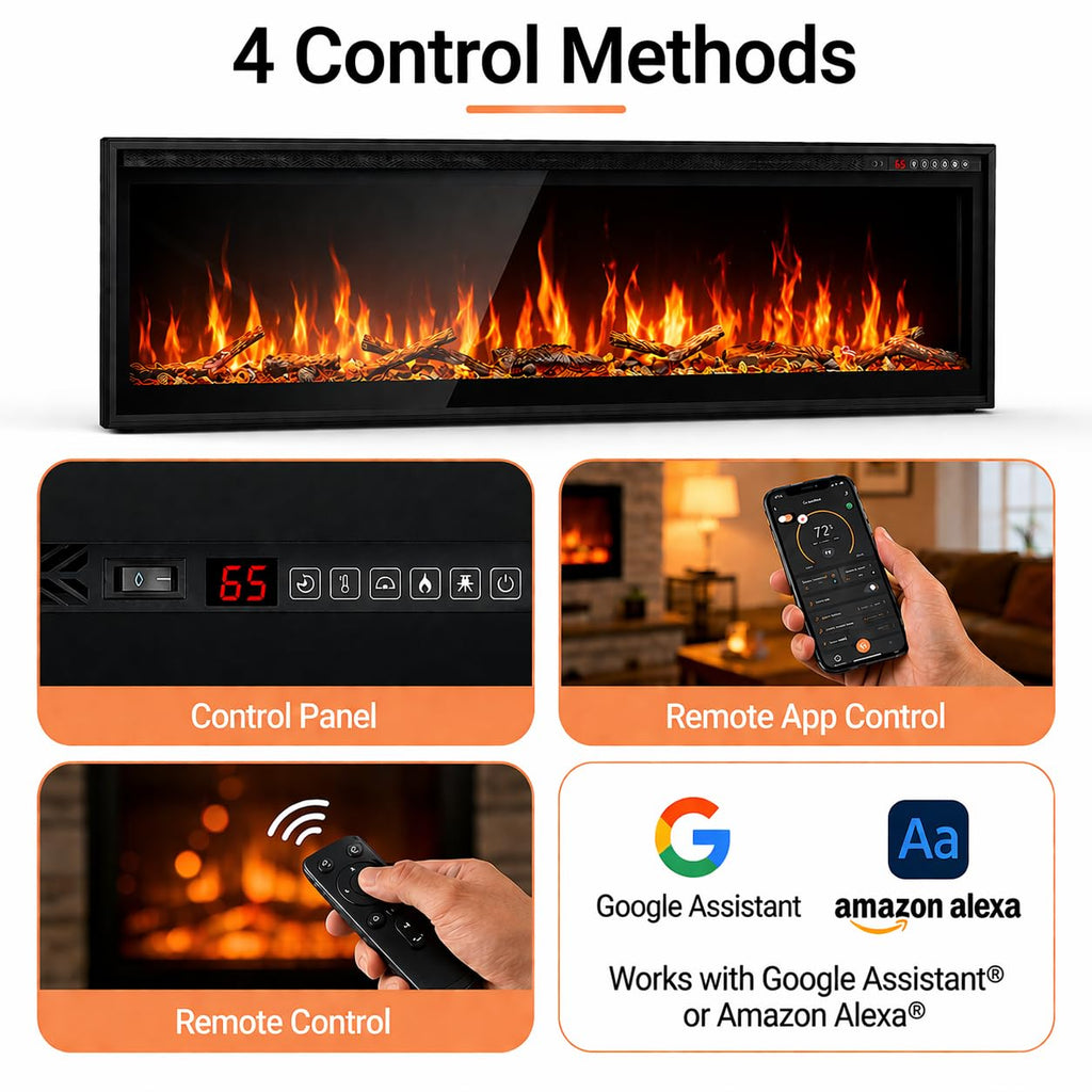 Smart 50" Ultra Thin Linear Electric Fireplace, WiFi & Alexa Smart Control