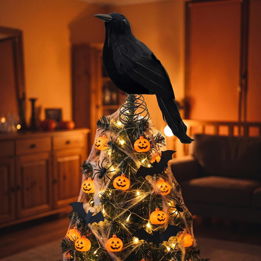 Halloween Black Crow Tree Topper Gothic Black Feathered Crow Christmas Tree Topper Raven Tree Top Ornament