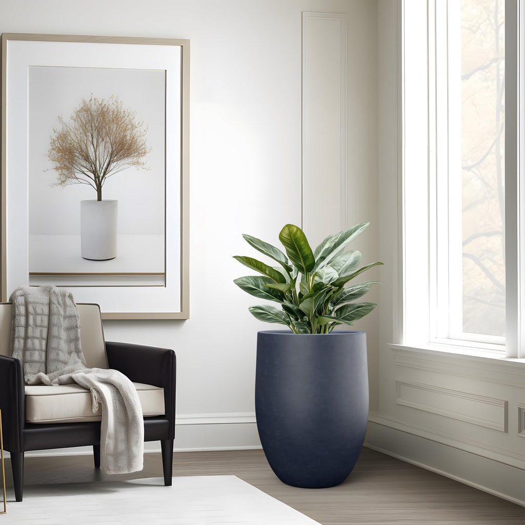 Charcoal Concrete Planter 21.7" Tall All-Weather Round Large Pot