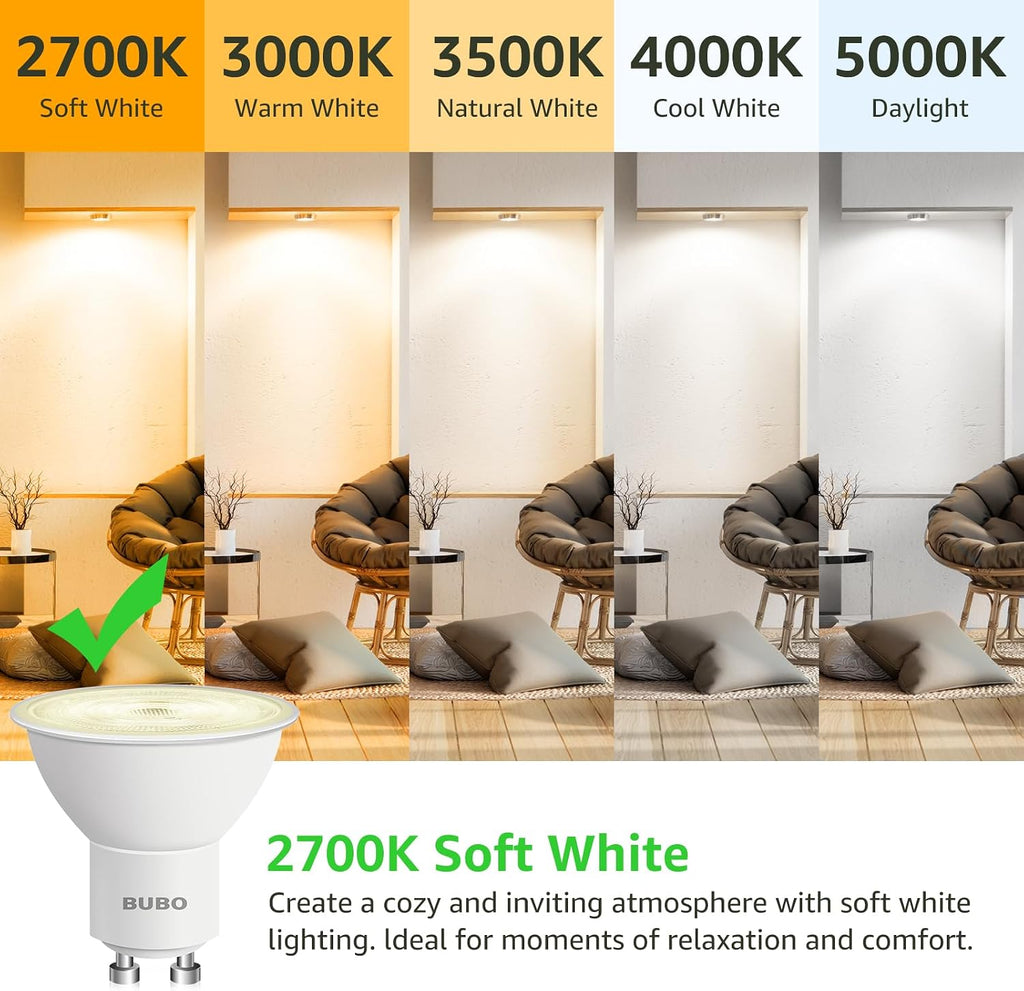 GU10 LED Bulb 6W Equivalent 50W, 2700K Soft White 650 Lumens, Non-Dimmable GU10 Bulb Replacement for Track Lighting