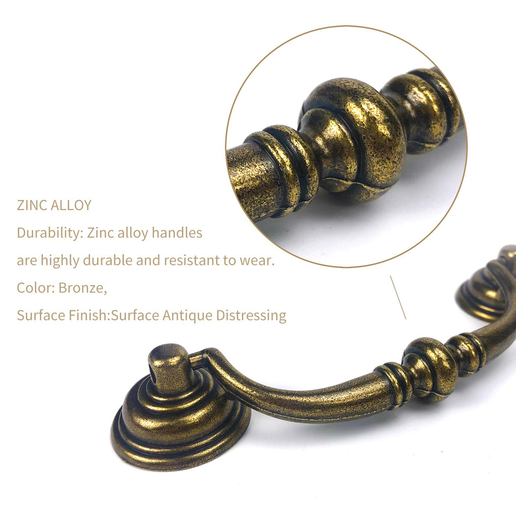 4 PCS Antique Brass Metal Drop Bail Pulls,4-1/4" Center to Center