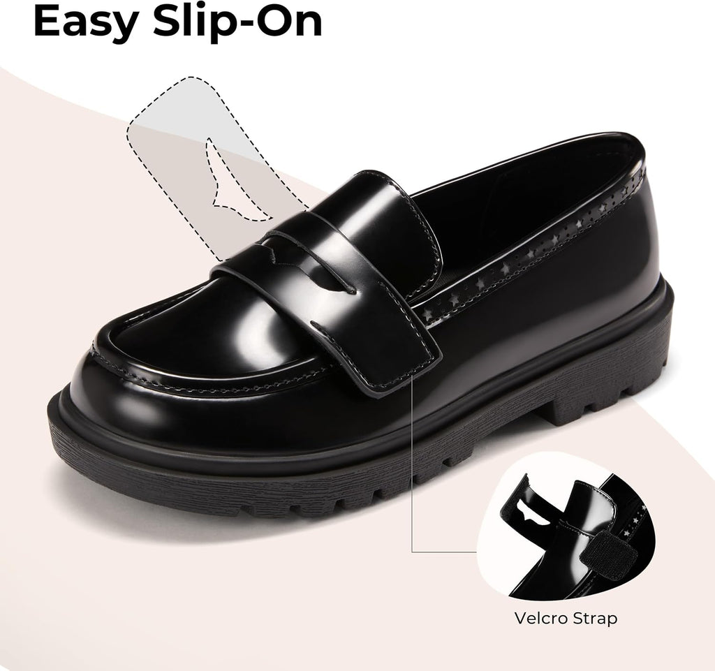 Kids Loafers Boys Dress Shoes for Girls School Penny Loafers Chunky Platform Slip On Flats Uniform Church Moccasins