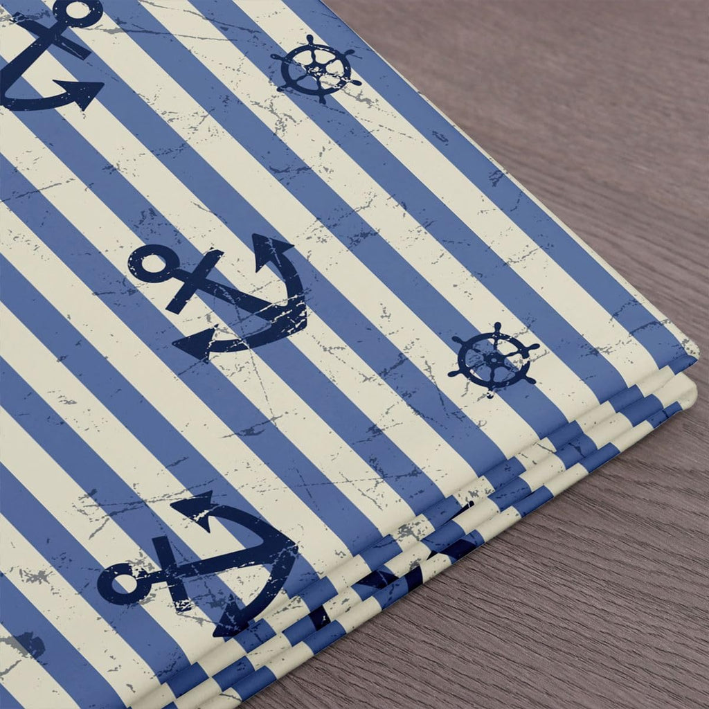 Nautical Fabric By The Yard, Ship Anchor Rudder Upholstery Fabric, Stripes Ocean Coastal Theme Decorative Fabric