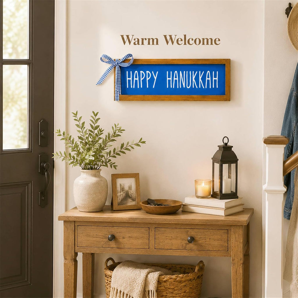 Happy Hanukkah Sign, Wooden Chanukah Decorations, Jewish Holiday Indoor Wall Table Centerpiece Shelf Decor