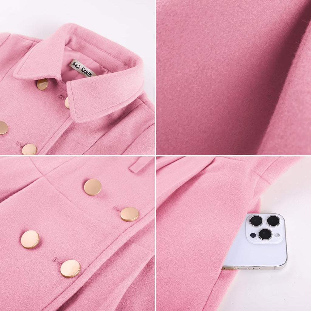 Girls Winter Wool Peacoat Coat Jacket Detachable Capelet