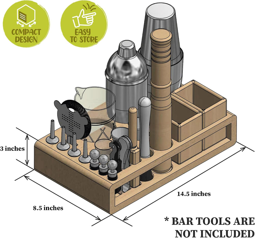 Bamboo Stand for Bartender Kit Storage (Bar Tools are Not Included) | Cocktail Shaker Set Wood Holder | Perfect Match - Set of 3