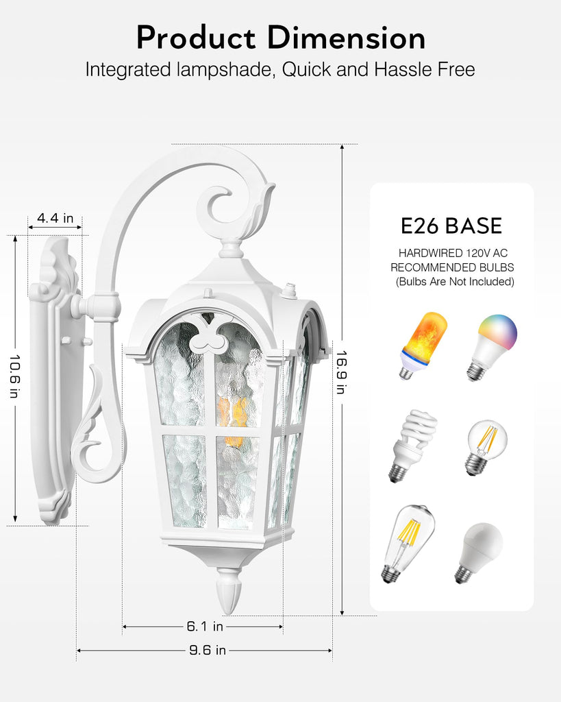 White Porch Lights Outdoor, Dusk to Dawn Light Fixtures Wall Mount