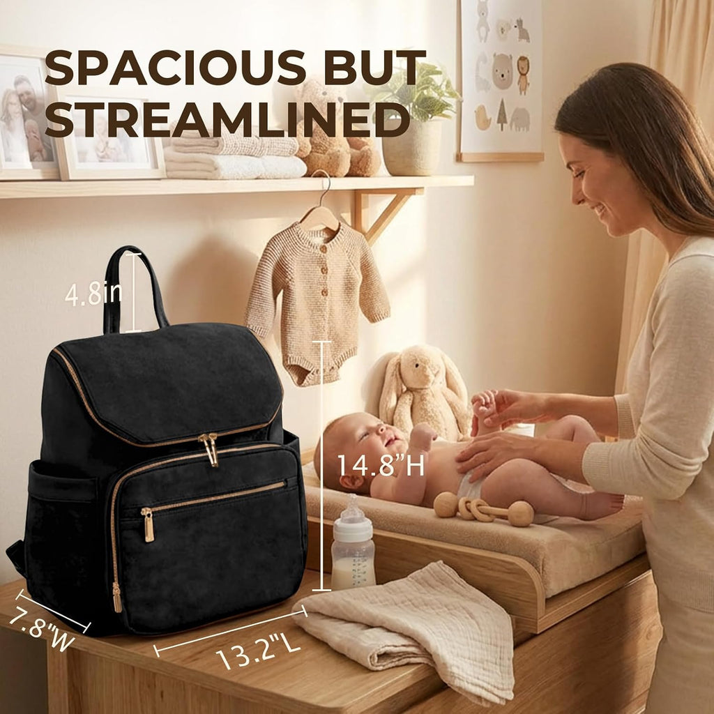 Leather Diaper Bag Backpack Suede Baby Backpack with Changing Pad