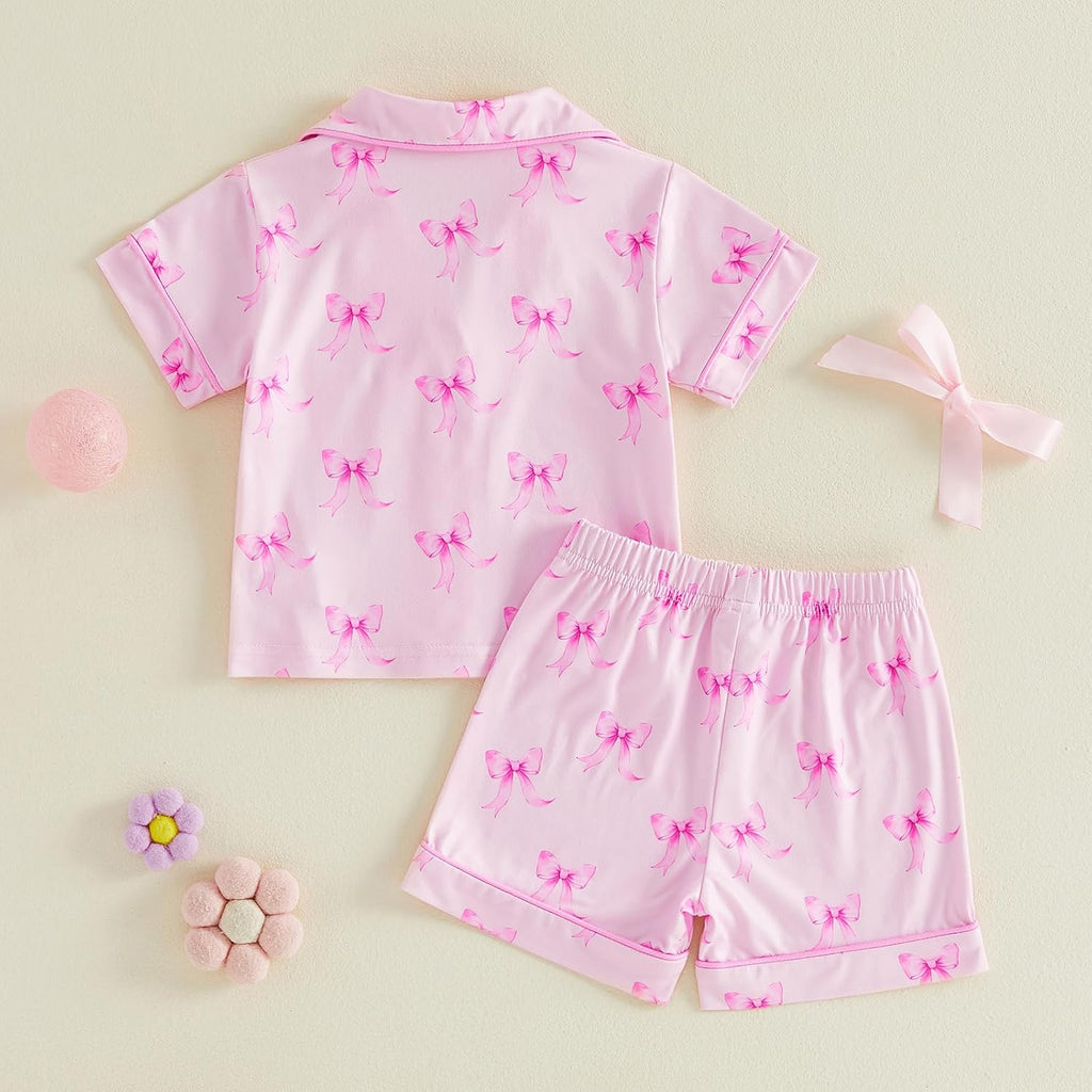 Toddler Baby Girl Pajamas Set Summer Floral Short Sleeve Button Down Shirt Top and Shorts 2pcs Pjs Sets Sleepwear