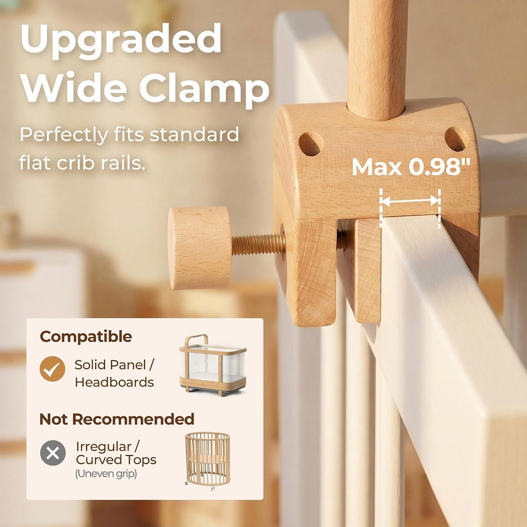 Baby Crib Mobile Arm - Wooden Baby Mobile Crib Holder Height Adjustable for Hanging Baby Crib Attachment Decor