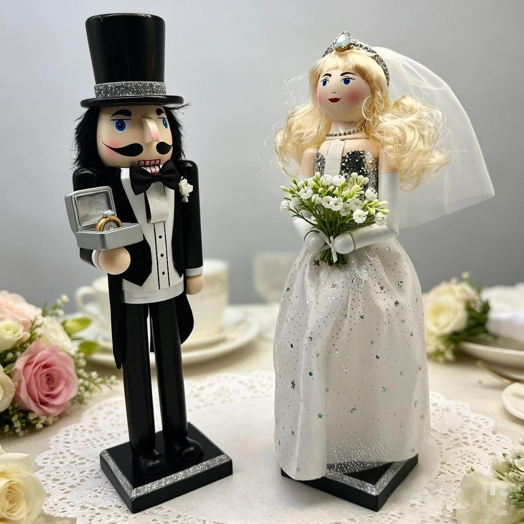 Wooden Bride & Groom Wedding Nutcracker Figures