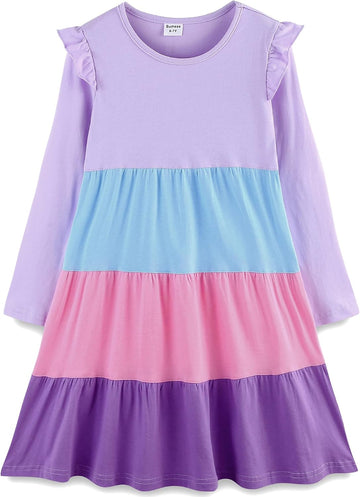 Girl's Dresses Cotton Ruffle Sleeve Tiered Swing A-Line Cute Midi Casual Sundress