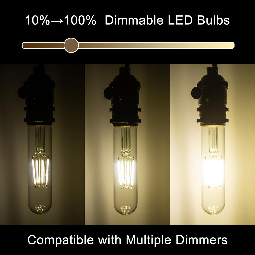 T10 Tubular Led Bulbs 60w Equivalent, Dimmable 5.25 Inch Led Tube Bulb, E26 T30 Edison Tubular Clear Light Bulbs