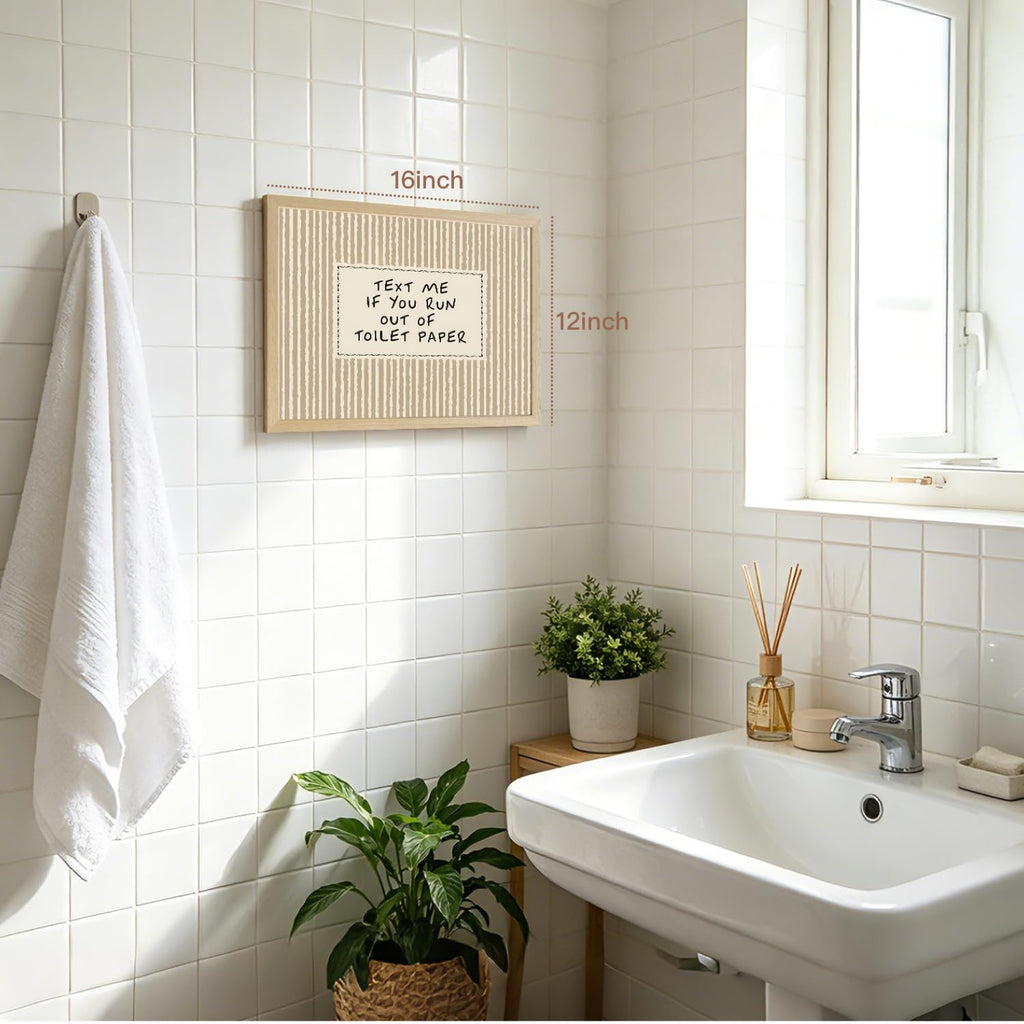 Wood Framed Funny Bathroom Wall Art, Text Me If You Run Out of Toilet Paper Quote Wall Decor, Minimalist Farmhouse