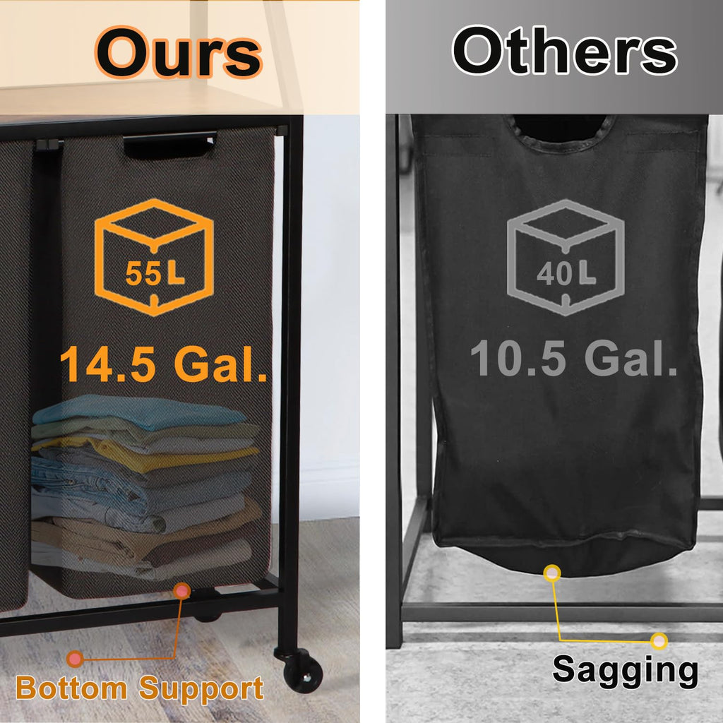 Laundry Hamper, Laundry Sorter with 4 Section, Rolling Basket with Wheels, 2 Shelves, 4 14.5 Gal, Pull-Out and