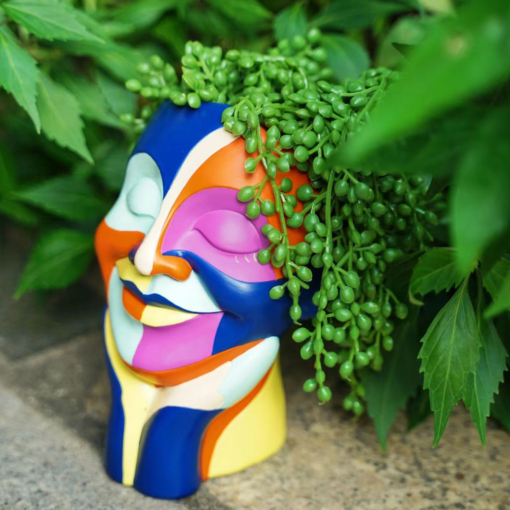 Rainbow Face Planters Pots Head, Funny Body Plant Pots for Decor, Resin Decorative Artistic Head Flower Pot, Hand